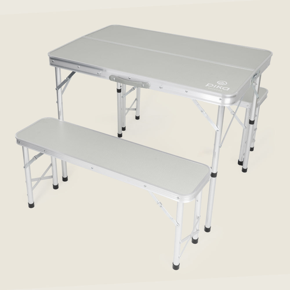 Klibreck Folding Camping Table with Benches (Grey)