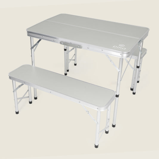Klibreck Folding Camping Table with Benches (Grey)