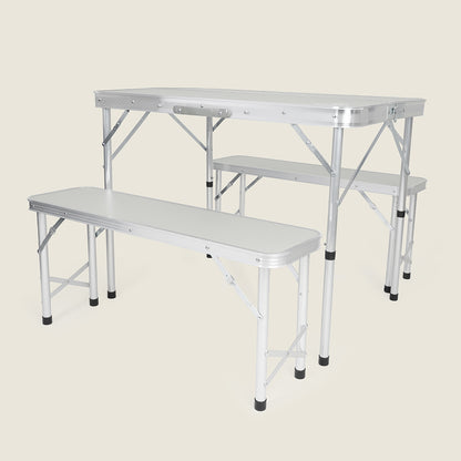 Klibreck Folding Camping Table with Benches (Grey)